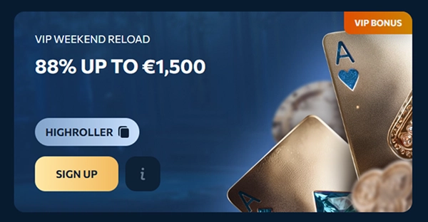 Reveryplay Casino VIP weekend reload with 88% up to €1,500