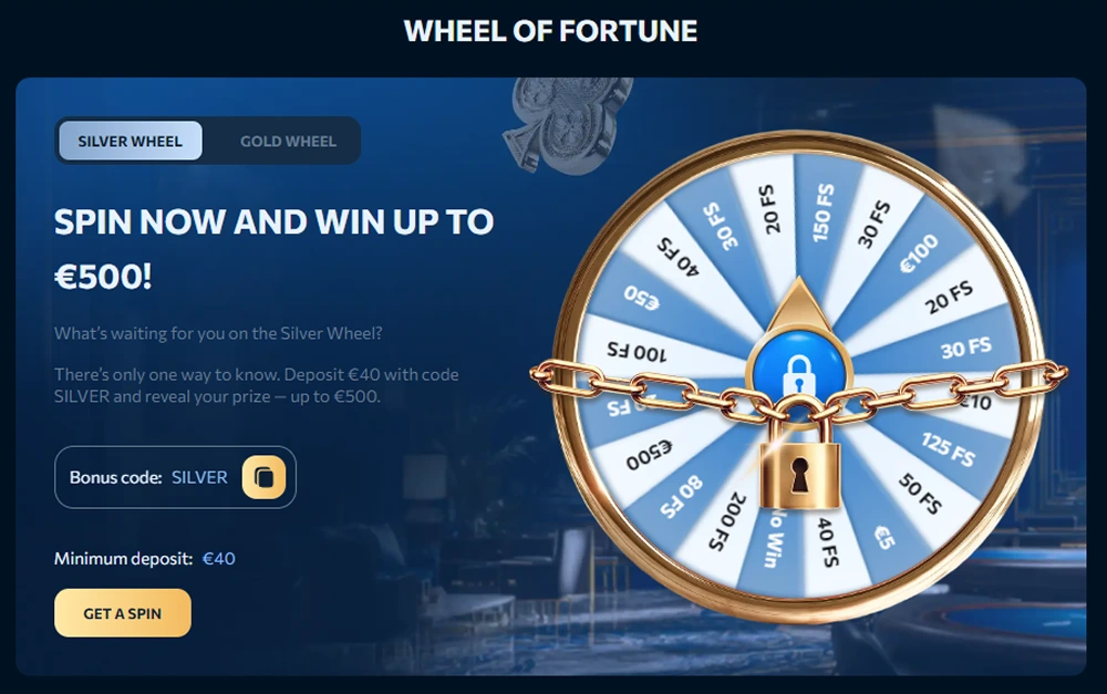 Reveryplay Casino Wheel of Fortune with Silver Wheel rewards up to €500