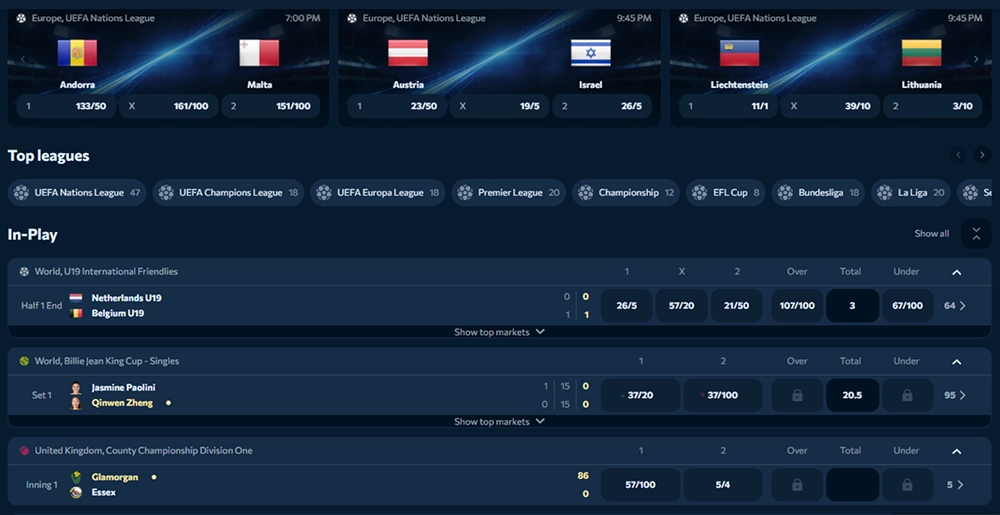Reveryplay Casino sportsbook with live in-play betting markets